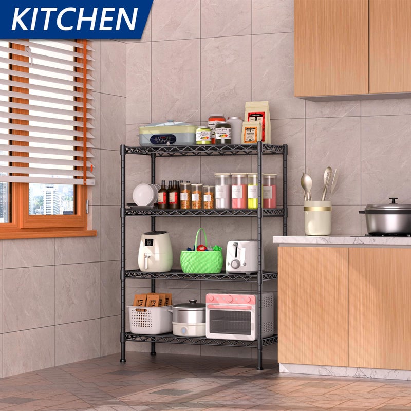 Soywey 4-Shelf Adjustable Heavy Duty Storage Shelving Unit, Metal Organizer Wire Rack for Laundry Bathroom Kitchen Pantry Closet, Black - Image 2
