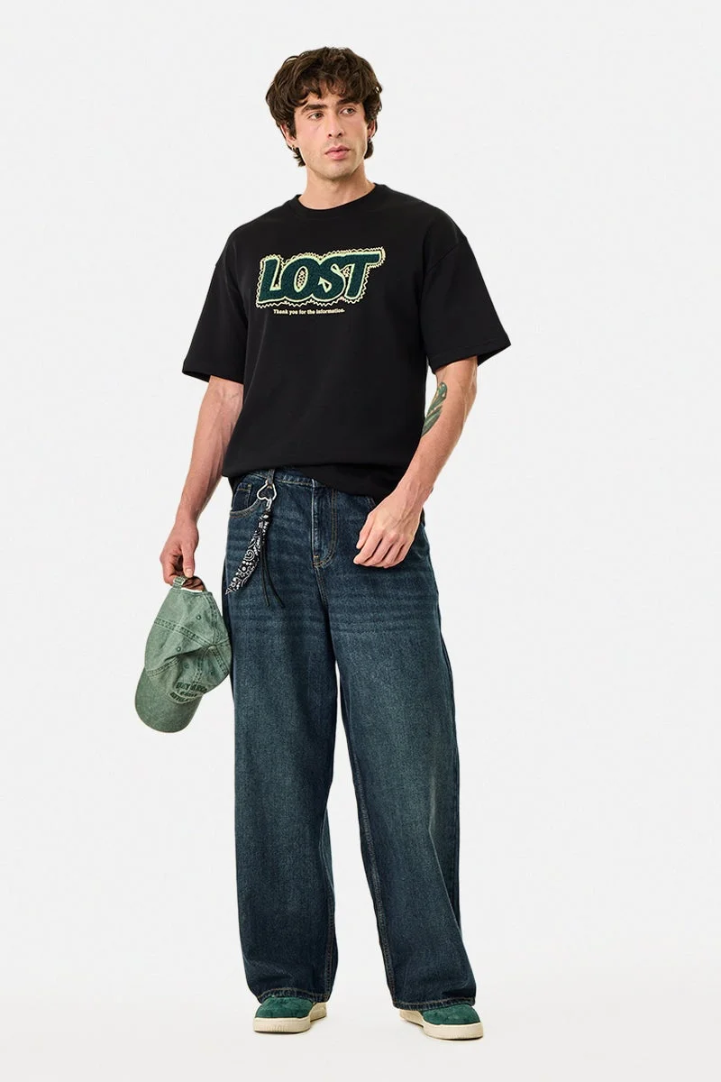 SNITCH Black Graphic Half Sleeve Oversized Streetwear T-Shirt