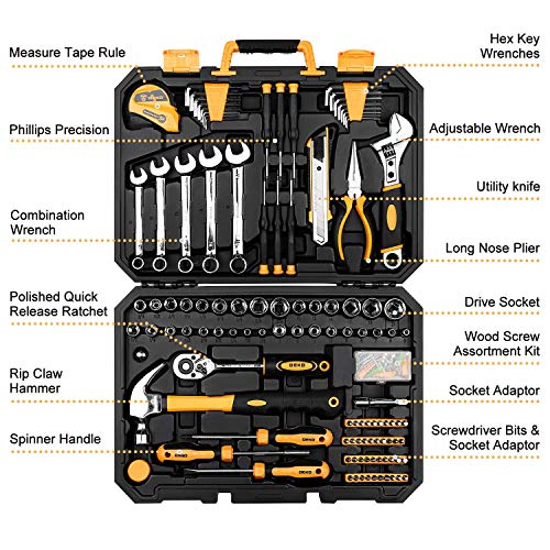 DEKOPRO 158 Piece Tool Set-General Household Hand Tool Kit,Auto Repair Tool Set, with Plastic Toolbox Storage Case - Image 2