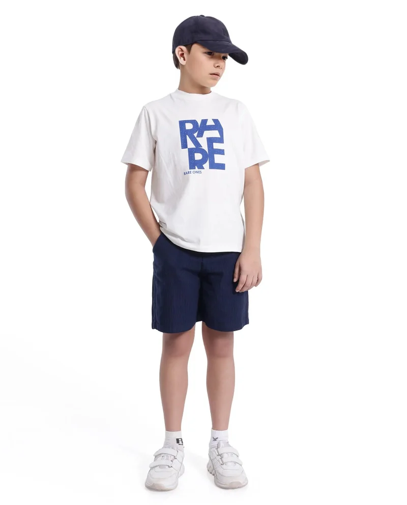 Rare Ones Rare Ones Kids Pinto-K Navy Cotton Solid Drawstring Closure Regular Fit Shorts