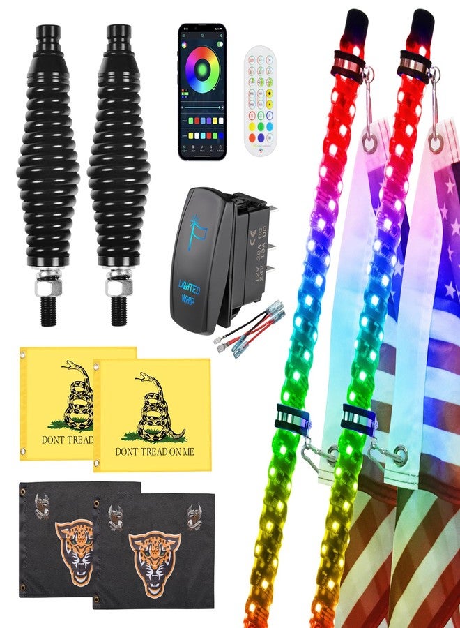 Ehaho 4FT LED Whip Lights with Spring Base ,App & Remote Control, Spiral RGB Chasing Lighted Antenna Whips, Music Whip Light for UTV ATV RZR Can-Am SXS Polaris Offroad Truck, 2PC - Image 1