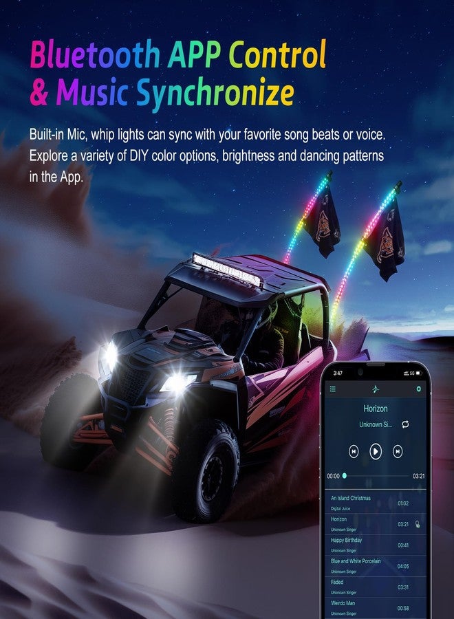 Ehaho 4FT LED Whip Lights with Spring Base ,App & Remote Control, Spiral RGB Chasing Lighted Antenna Whips, Music Whip Light for UTV ATV RZR Can-Am SXS Polaris Offroad Truck, 2PC - Image 5