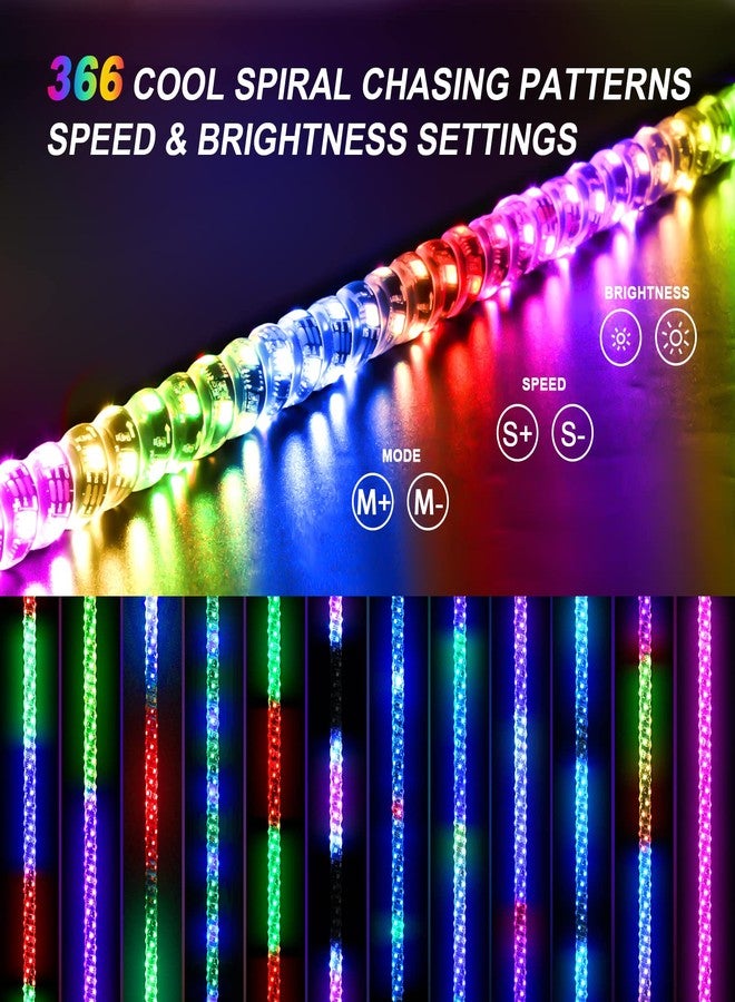 Ehaho 4FT LED Whip Lights with Spring Base ,App & Remote Control, Spiral RGB Chasing Lighted Antenna Whips, Music Whip Light for UTV ATV RZR Can-Am SXS Polaris Offroad Truck, 2PC - Image 2