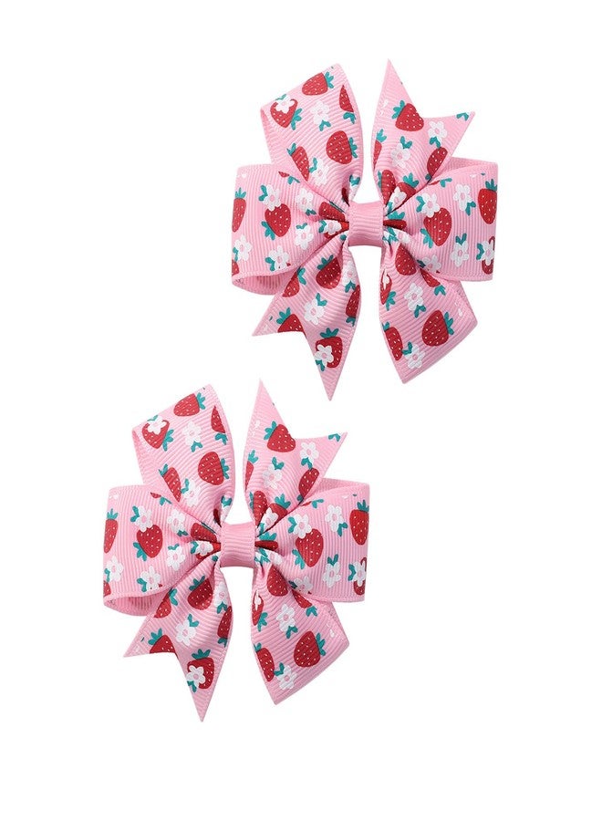 BBTDIN Strawberry Hair Bow Clip Pin Girls Fruit Hair Barrettes Strawberry Ribbon Bow BBG24 (Set A) - Image 3