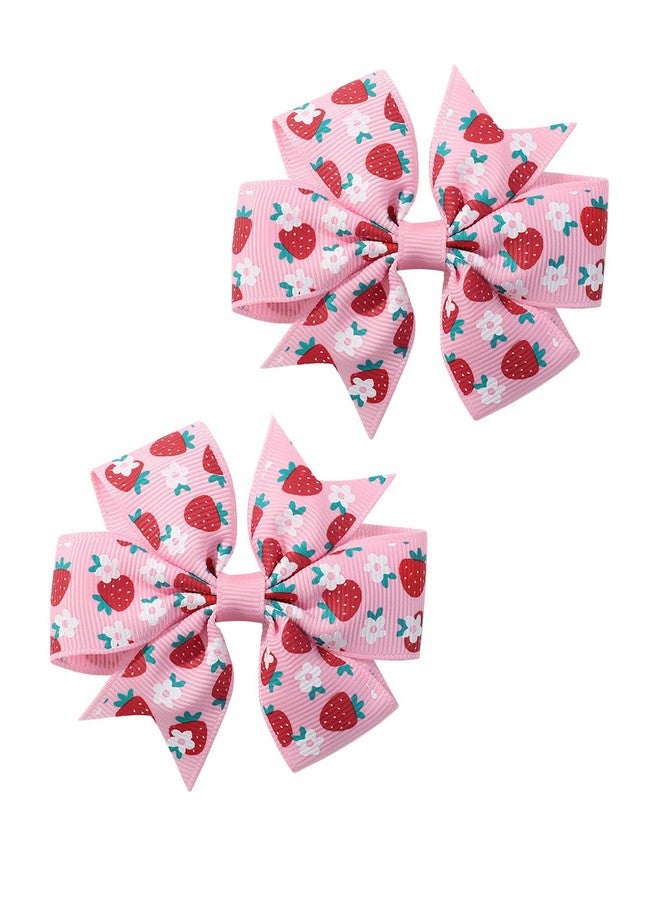 BBTDIN Strawberry Hair Bow Clip Pin Girls Fruit Hair Barrettes Strawberry Ribbon Bow BBG24 (Set A) - Image 1