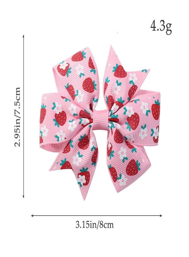 BBTDIN Strawberry Hair Bow Clip Pin Girls Fruit Hair Barrettes Strawberry Ribbon Bow BBG24 (Set A) - Image 4