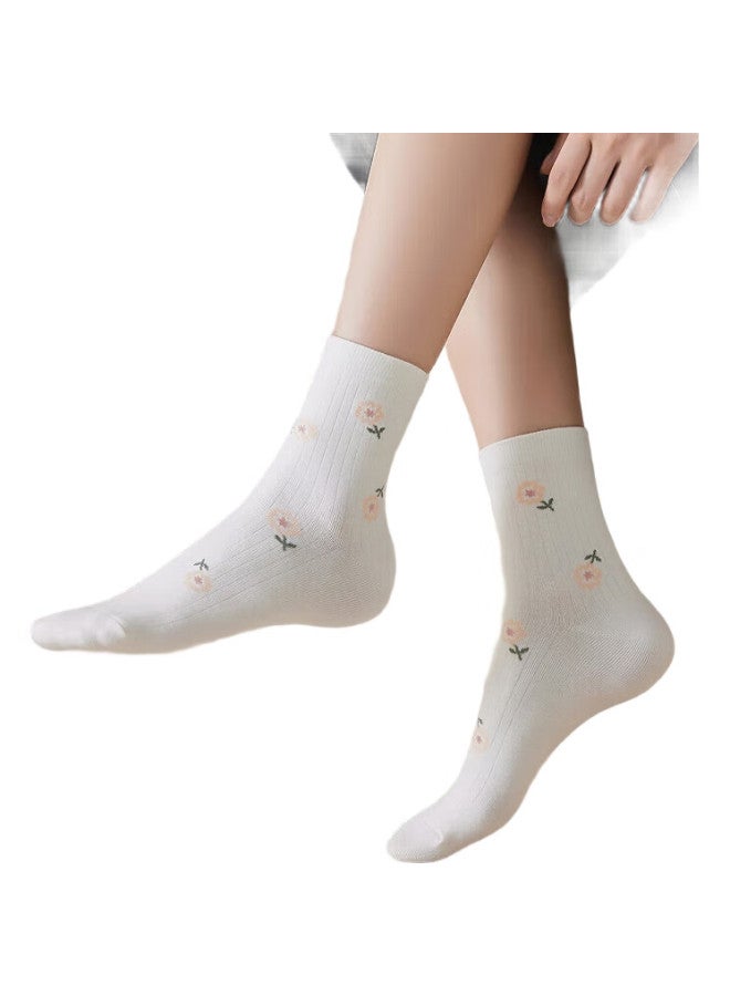 MIIOW 5-Pair Set Women'S Socks, Summer Mid-Calf Socks, Cotton Socks, Cute Rabbit Jacquard, Women'S Casual Long Socks - Image 3