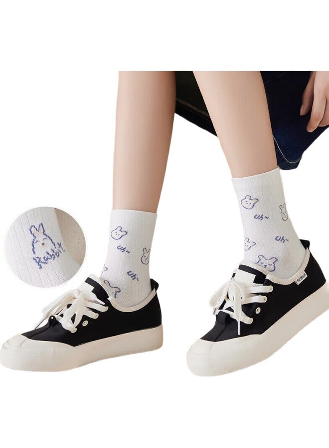 MIIOW 5-Pair Set Women'S Socks, Summer Mid-Calf Socks, Cotton Socks, Cute Rabbit Jacquard, Women'S Casual Long Socks - Image 2