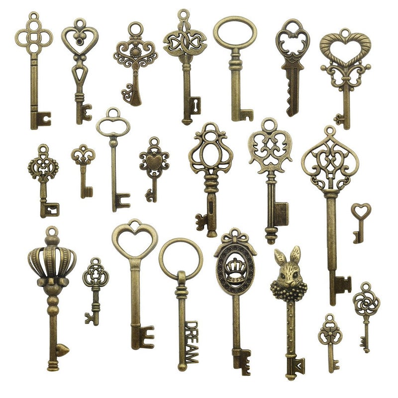 Youdiyla Vintage Skeleton Key in Antique Bronze Style - Set of 46pcs (HM107) - Image 1