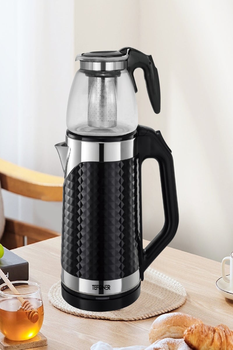 تيفونر 2 في 1 غلاية ماء كهربائية والة صنع شاي. غلايات ماء كهرباء بنظام انطفاء تلقائي. سخان ماء 2 لتر+ 1 لتر للغلاية زجاج. كاتل شاي بقوة 1800 واط. غلاية كهربائية متعدد الاستخدام لصنع الشاي او القهوة وغيره. - Image 2
