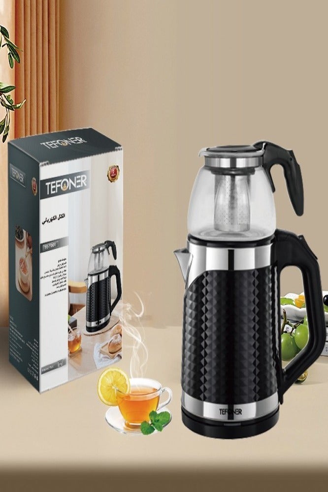 تيفونر 2 في 1 غلاية ماء كهربائية والة صنع شاي. غلايات ماء كهرباء بنظام انطفاء تلقائي. سخان ماء 2 لتر+ 1 لتر للغلاية زجاج. كاتل شاي بقوة 1800 واط. غلاية كهربائية متعدد الاستخدام لصنع الشاي او القهوة وغيره. - Image 3