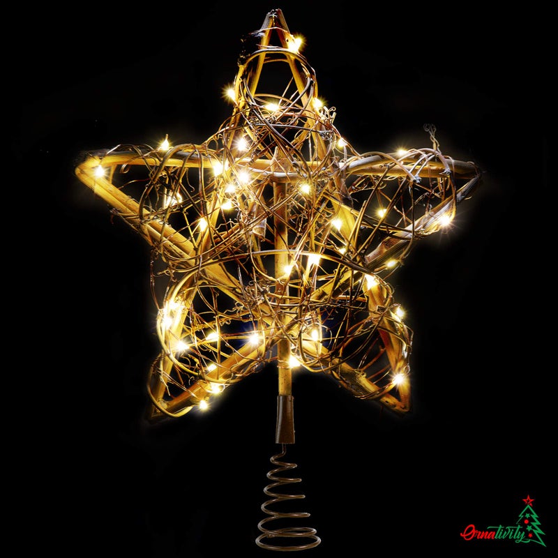Ornativity Ornativity Rattan Star Tree Topper  Christmas Rustic LED Light Up Tree Topper with Xmas Lights Holiday Decoration 12 