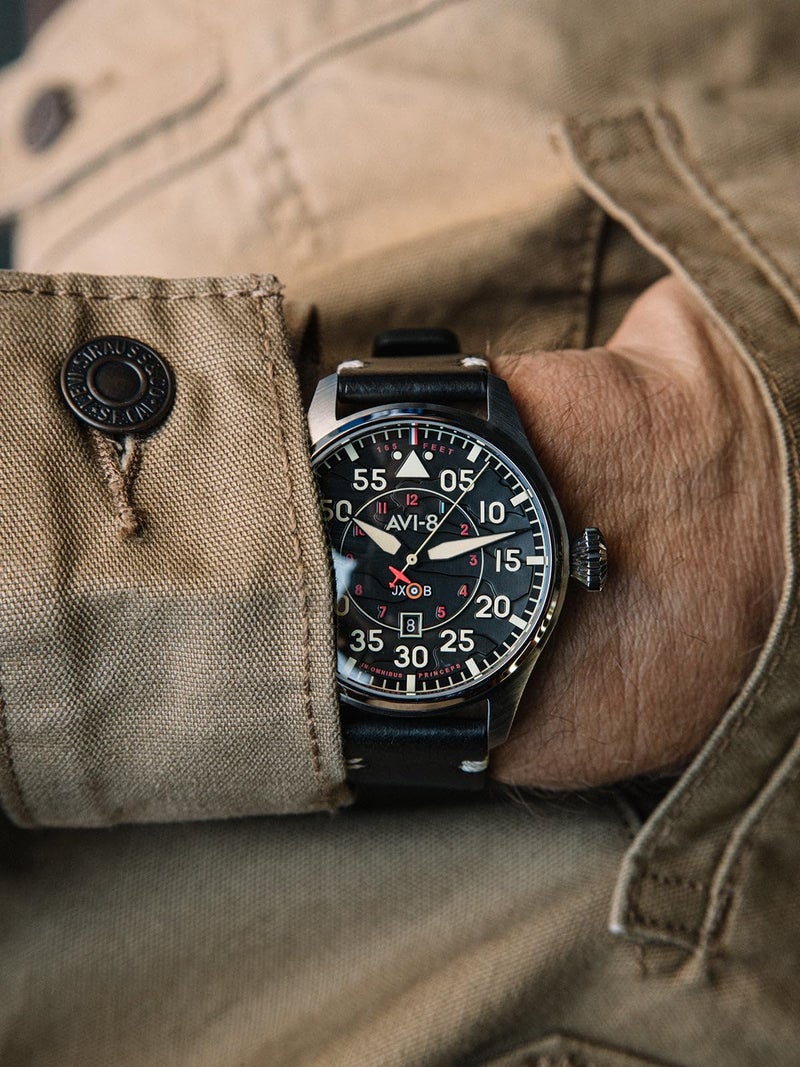 AVI-8 Mens 46mm Hawker Hurricane Clowes Automatic Kenley Pilot Watch with Genuine Leather Strap AV-4097-03 - Image 3
