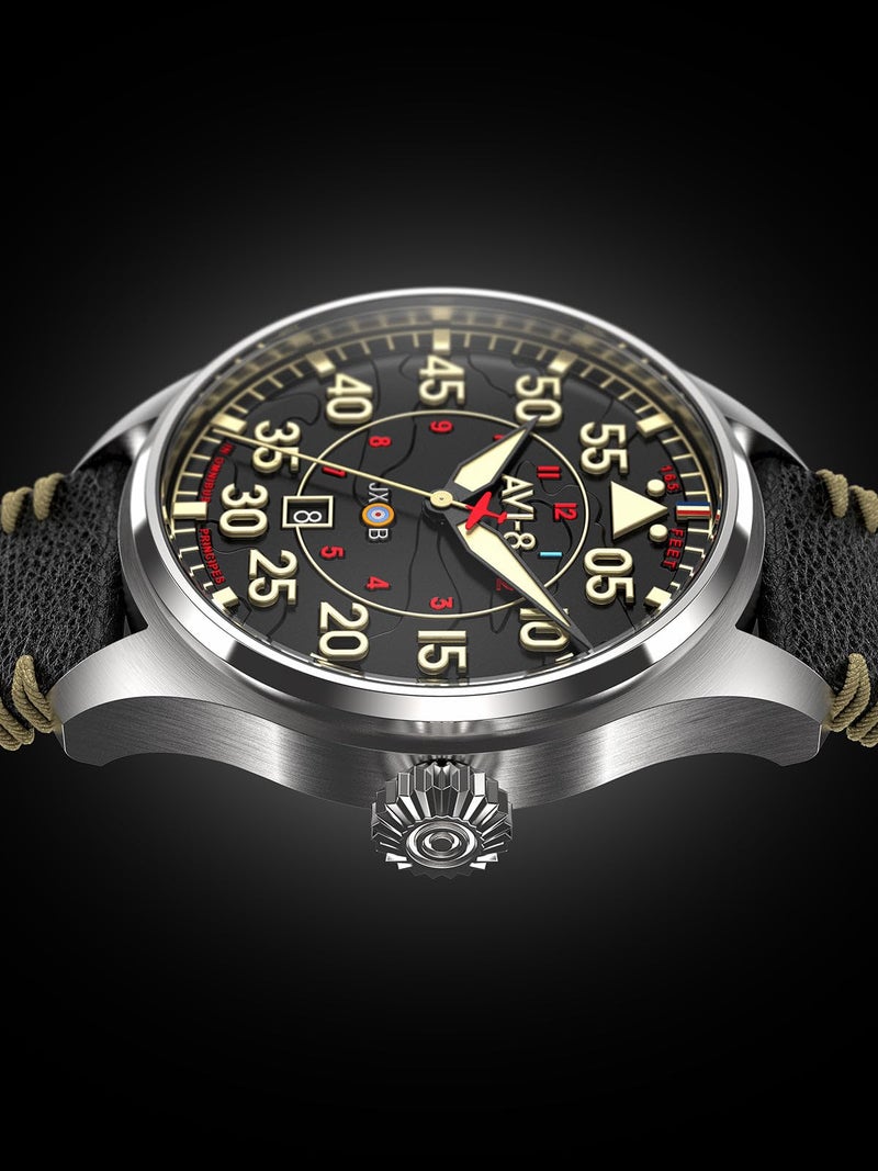 AVI-8 Mens 46mm Hawker Hurricane Clowes Automatic Kenley Pilot Watch with Genuine Leather Strap AV-4097-03 - Image 4