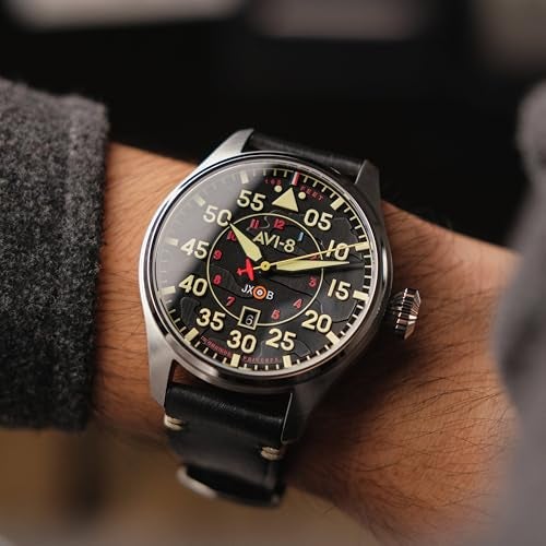 AVI-8 Mens 46mm Hawker Hurricane Clowes Automatic Kenley Pilot Watch with Genuine Leather Strap AV-4097-03 - Image 5