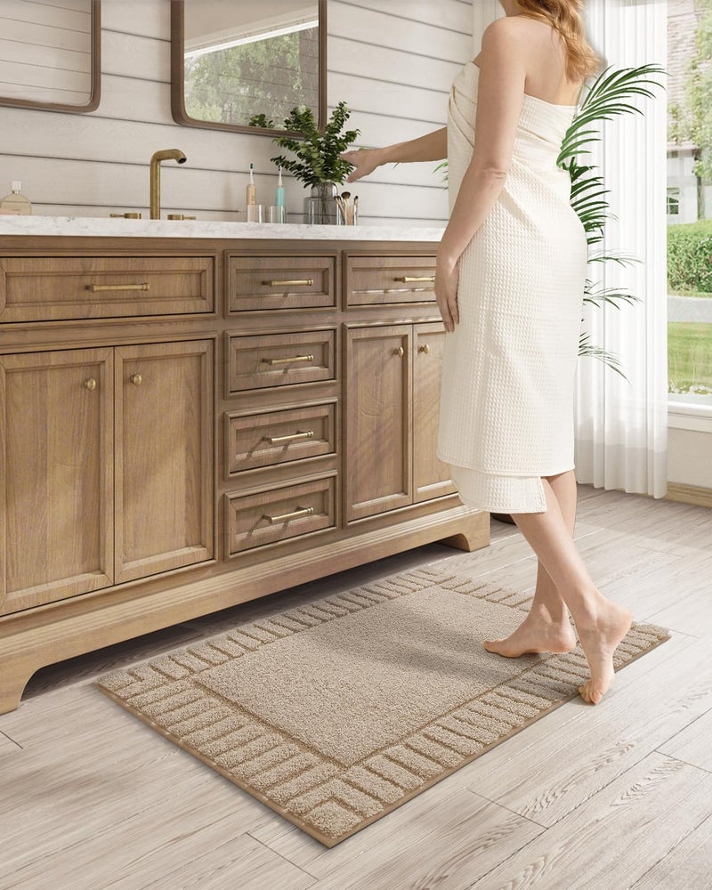 LUMI Premium Bath Rug  Extra Soft and Absorbent Bathroom Mat  Quick Dry  Non Slip  Machine Washable Bath Mat for Shower and Tub  Beige  24""x36"" - Image 1