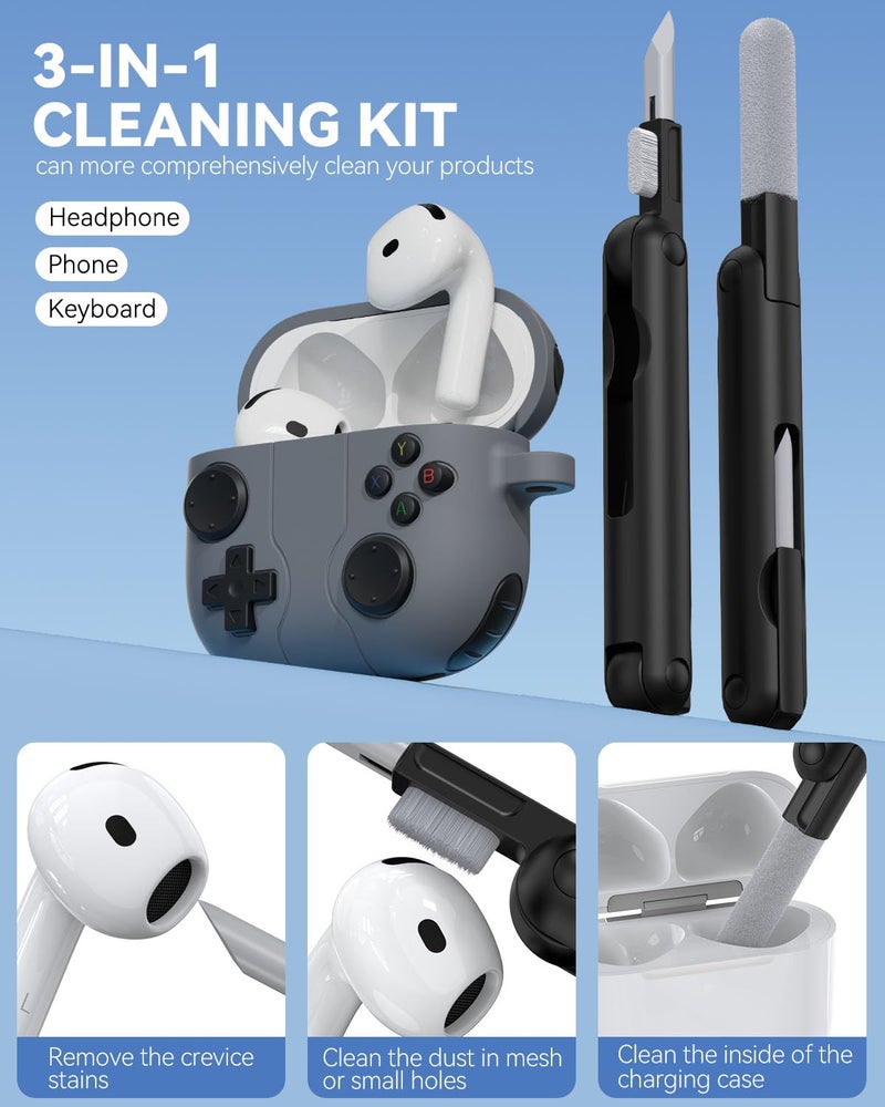 Wowwat Game Case for AirPods 4 Cover,Classic Cool Funny Shock-Proof Protective Silicone Air Pod 4 Case with Cleaning Kit and Keychain Accessories for Apple Airpods 4th Generation for Men Boy-Black - Image 4