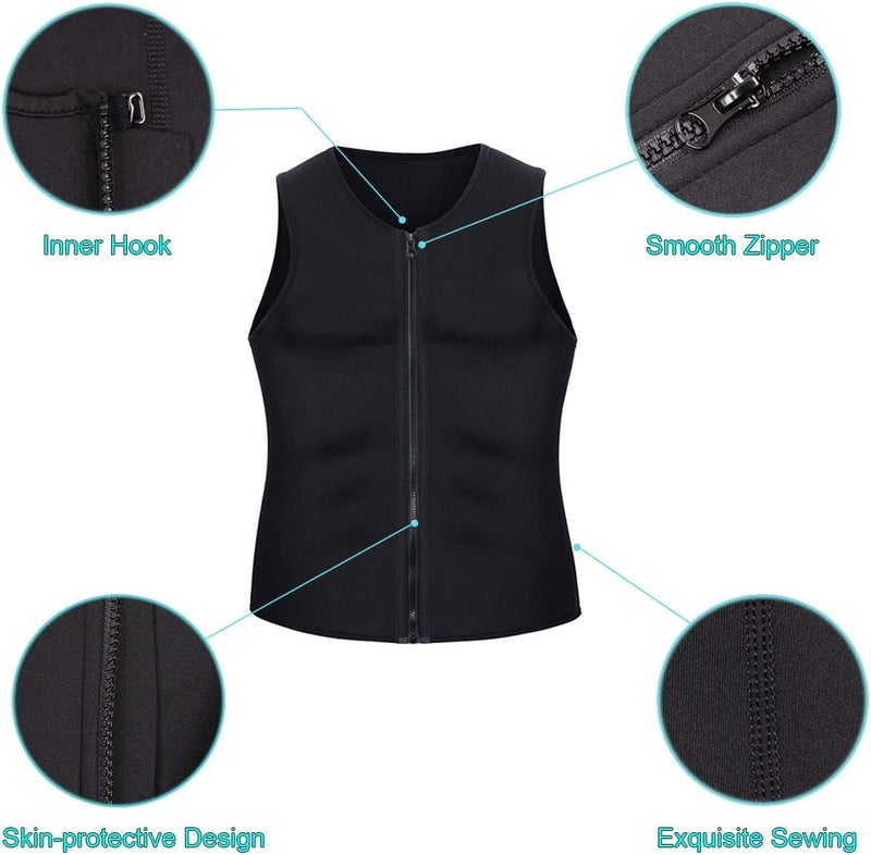 Wiitek Men Hot Neoprene Waist Trainer Vest Workout Sauna Suit Smooth Zipper Tank Top Weight Loss Corset Body Shaper Gym Sweat Shirt - Image 5