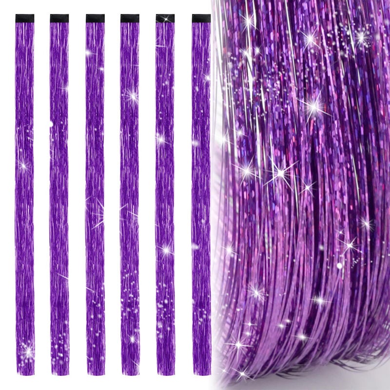 Edoneery 197 Inch Clip In Hair Tinsel Fairy Hair Tinsel Kit Clips Clip On Glitter Hair Tinsel Extensions Purple - Image 2