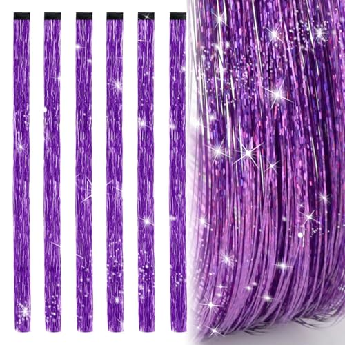Edoneery 197 Inch Clip In Hair Tinsel Fairy Hair Tinsel Kit Clips Clip On Glitter Hair Tinsel Extensions Purple - Image 1