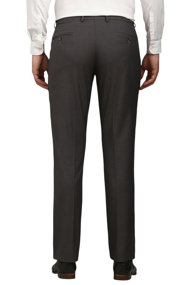 Louis Philippe Men Grey Textured Pleated Formal Trousers - Image 3