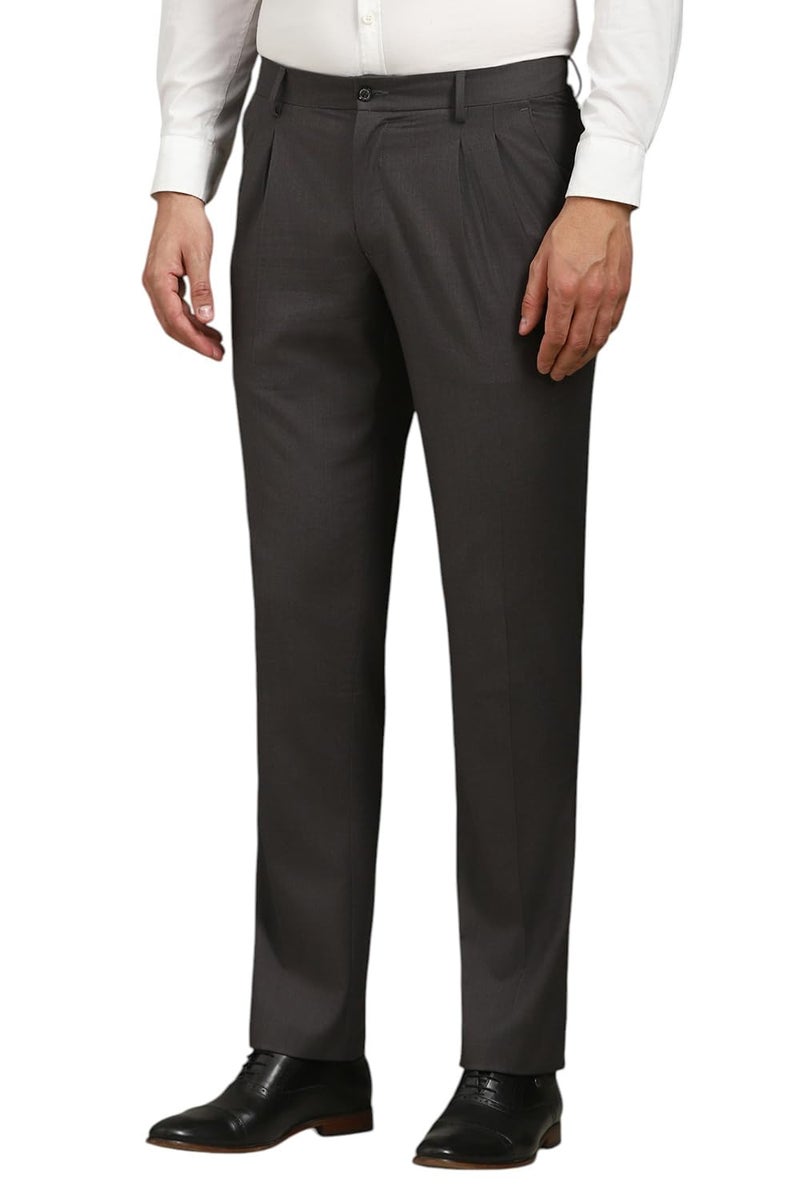Louis Philippe Men Grey Textured Pleated Formal Trousers - Image 2