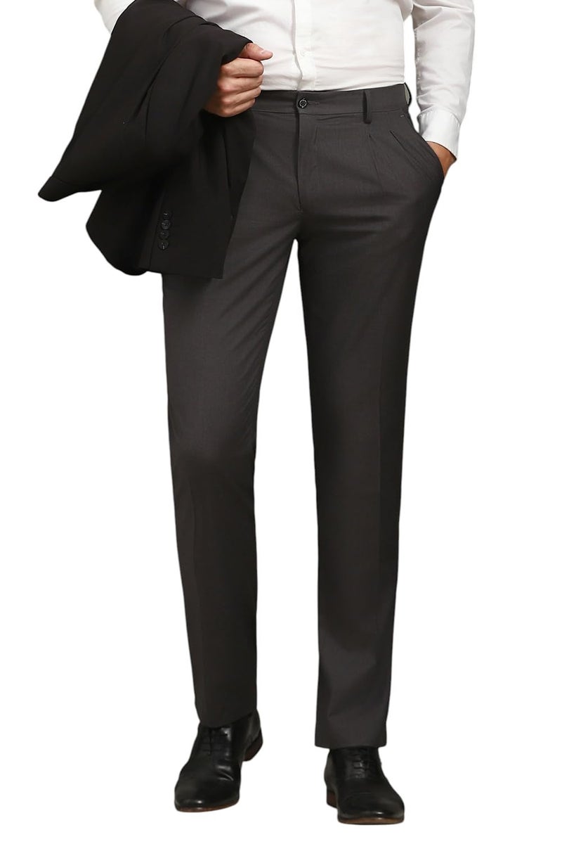 Louis Philippe Men Grey Textured Pleated Formal Trousers - Image 1