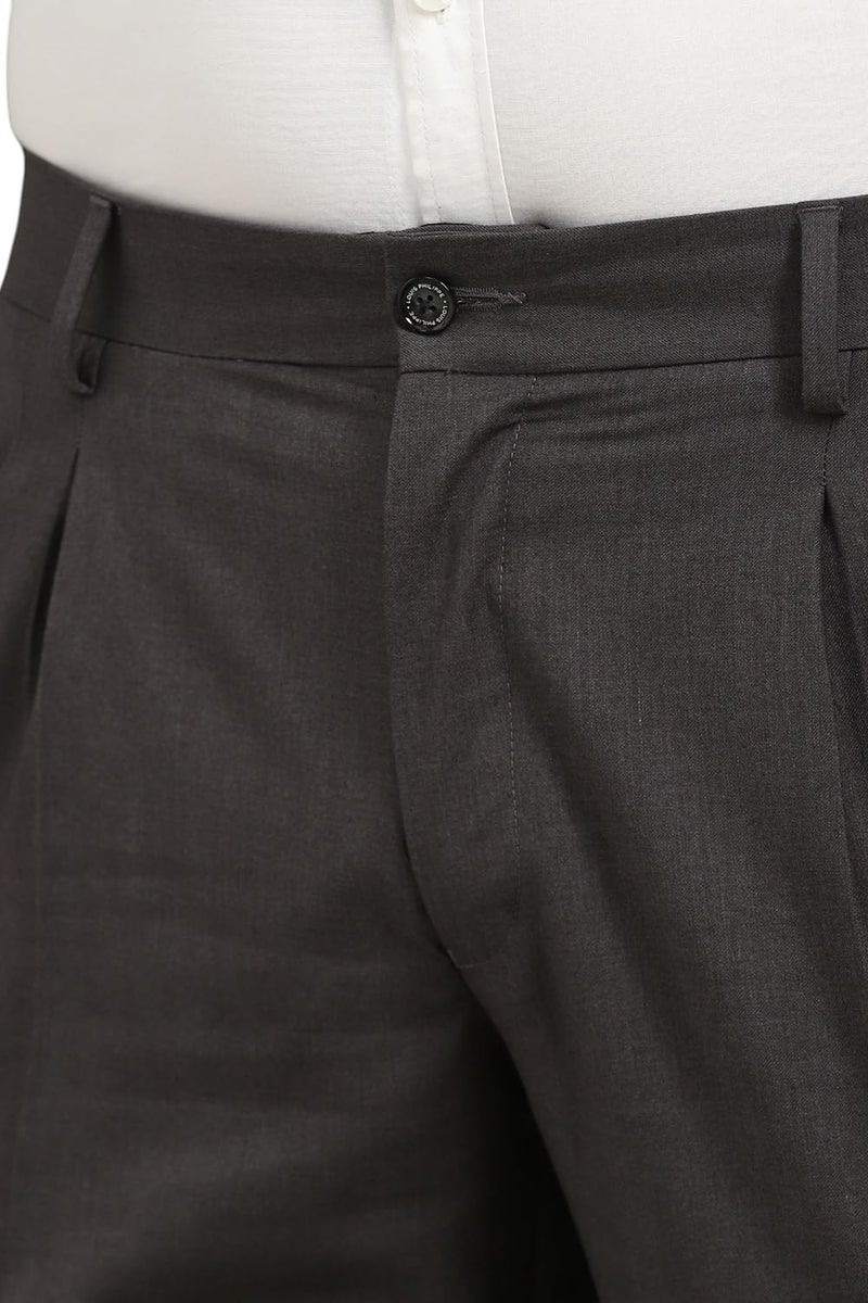 Louis Philippe Men Grey Textured Pleated Formal Trousers - Image 4