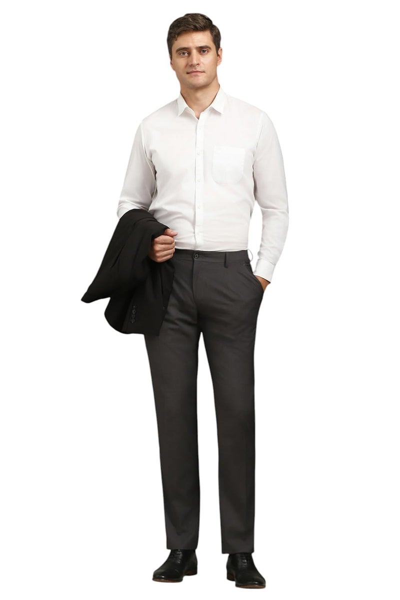 Louis Philippe Men Grey Textured Pleated Formal Trousers - Image 5