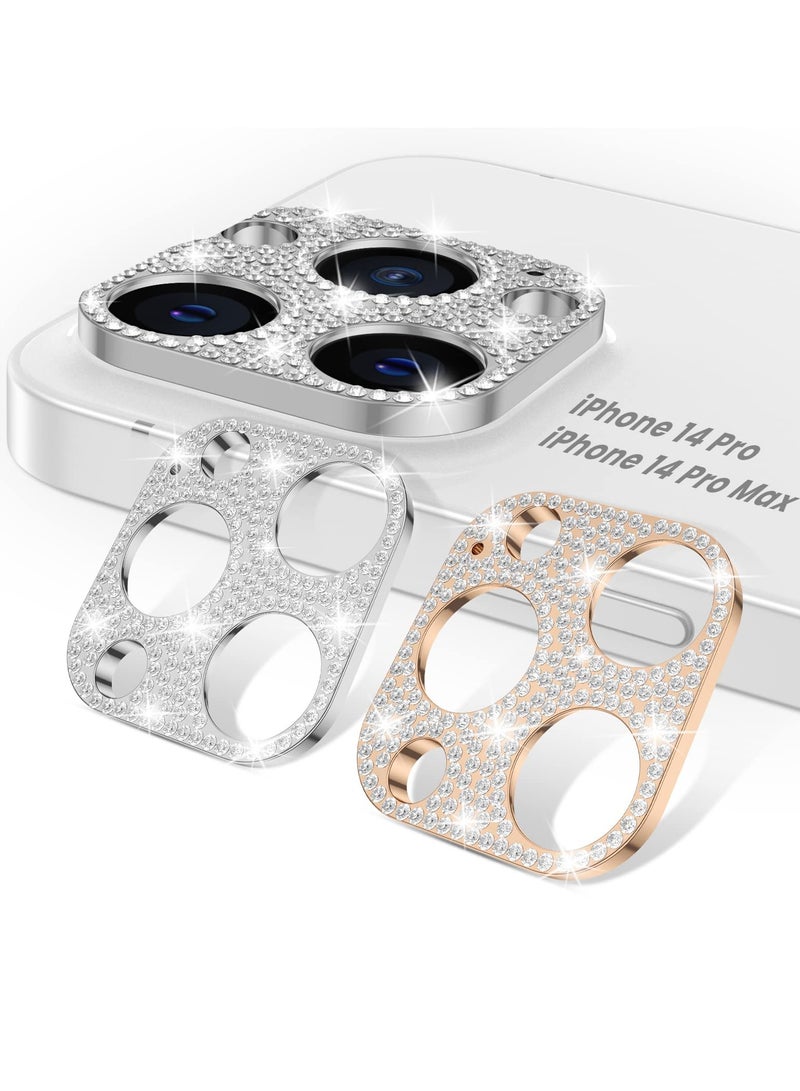 KASTWAVE [2022 NEW] for iPhone 14 Pro Max & iPhone 14 Pro Camera Lens Protector Bling [No Glass], for iPhone 14 Pro Max & 14 Pro, Glitter Diamond Metal Lens Cover Phone Accessories, Silver+Rose Gold - Image 1