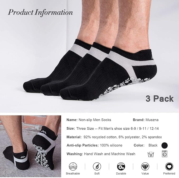 Muezna Men's Non-Slip Yoga Socks, Anti-Skid Pilates, Barre, Bikram Fitness Hospital Slipper Socks with Grips - Image 5
