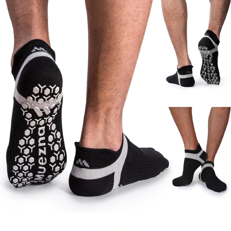 Muezna Men's Non-Slip Yoga Socks, Anti-Skid Pilates, Barre, Bikram Fitness Hospital Slipper Socks with Grips - Image 1