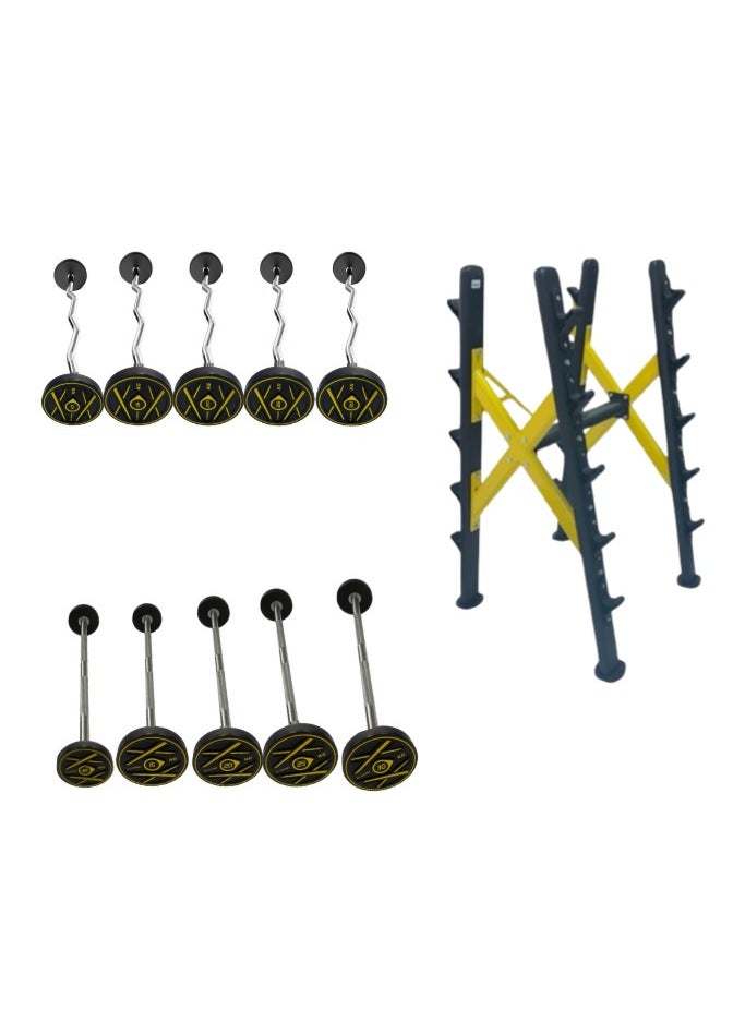TA SPORTS Straight and Curl CPU Coated Barbell Set (10kg, 15kg, 20kg, 25kg, 30kg)  with Rack  - Image 1