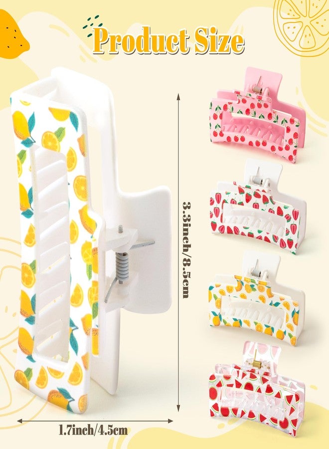 PANTIDE 4Pcs Fruit Hair Claw Clips for Women Girls - Summer Fruit Cherry Strawberry Rectangle Nonslip Banana Hair Clips, Thin Thick Short Long Curly Accessories, Mother’s Day Birthday Party Favor Gift - Image 2