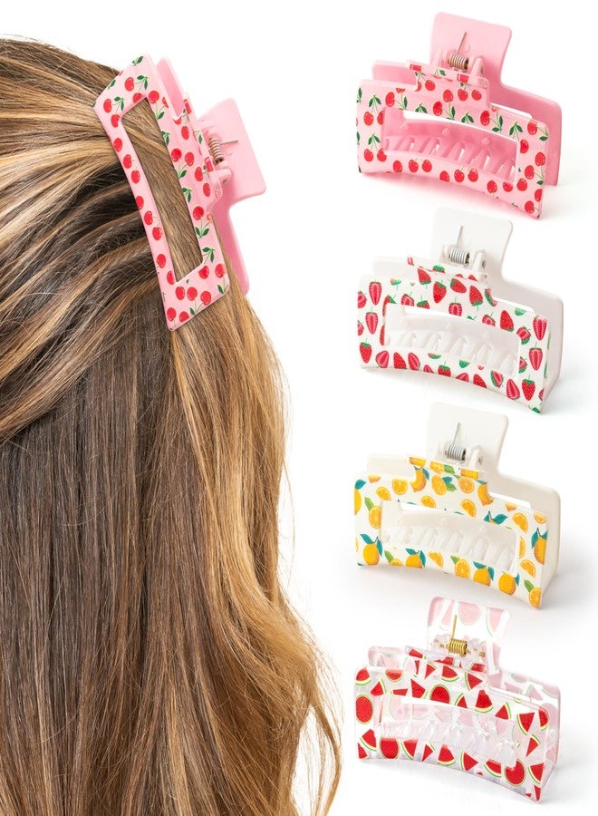 PANTIDE 4Pcs Fruit Hair Claw Clips for Women Girls - Summer Fruit Cherry Strawberry Rectangle Nonslip Banana Hair Clips, Thin Thick Short Long Curly Accessories, Mother’s Day Birthday Party Favor Gift - Image 1