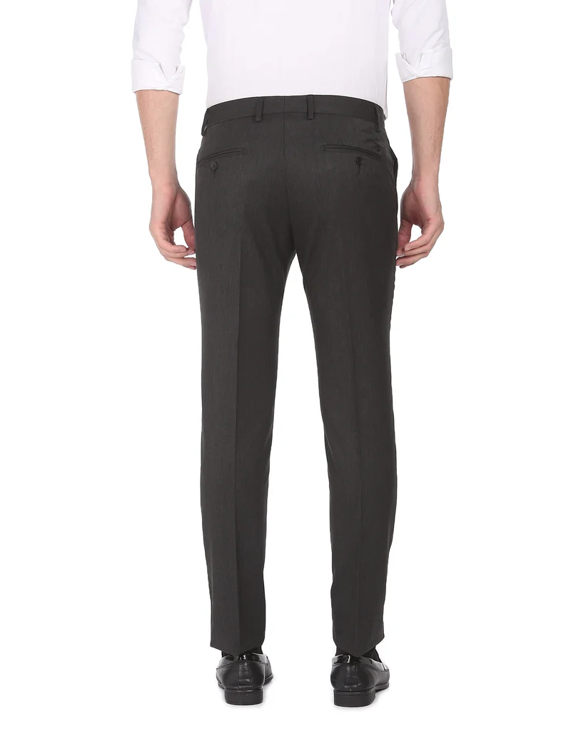 Arrow Charcoal Mid Rise Heathered Formal Trousers for Men | Best Price UAE