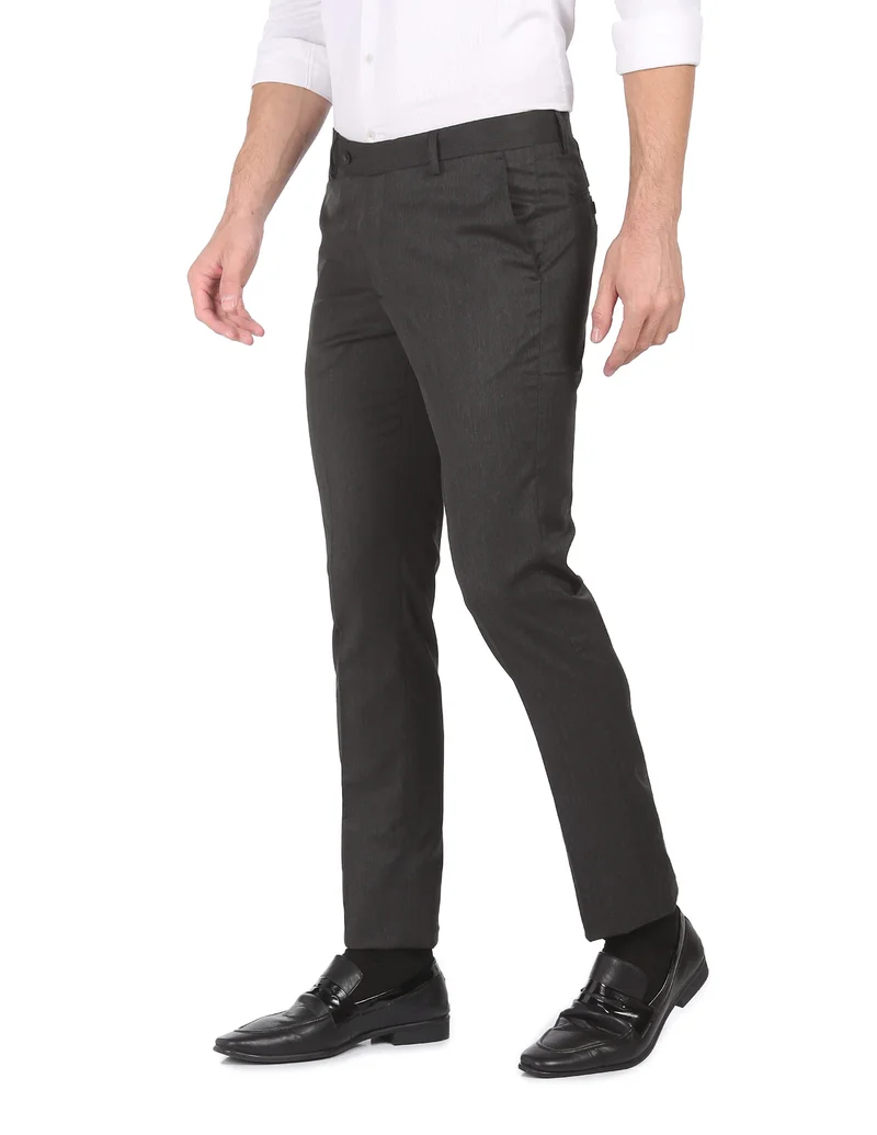 Arrow Charcoal Mid Rise Heathered Formal Trousers for Men | Best Price UAE