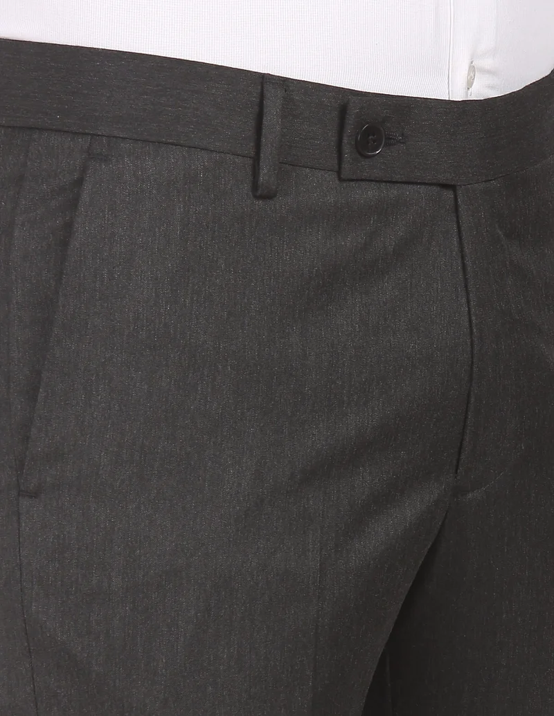 Arrow Charcoal Mid Rise Heathered Formal Trousers for Men | Best Price UAE