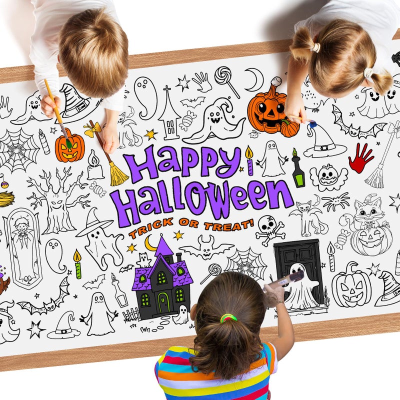 Halloween Giant Coloring Poster  1 Pack Large Happy Halloween Coloring Table Cloth for Kids Jumbo Paper Coloring Tablecloth for Gifts Activities Games Halloween Party Favors Supplies 30 x 72 Inch
