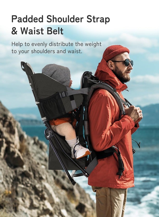 besrey Baby Backpack Carrier, Toddler Hiking Backpack with Safety 3-Height Seat, Adjustable Straps&Waist Belt, Foldable Frame Lightweight Large Capacity Child Carrier for Hiking (Black) - Image 2