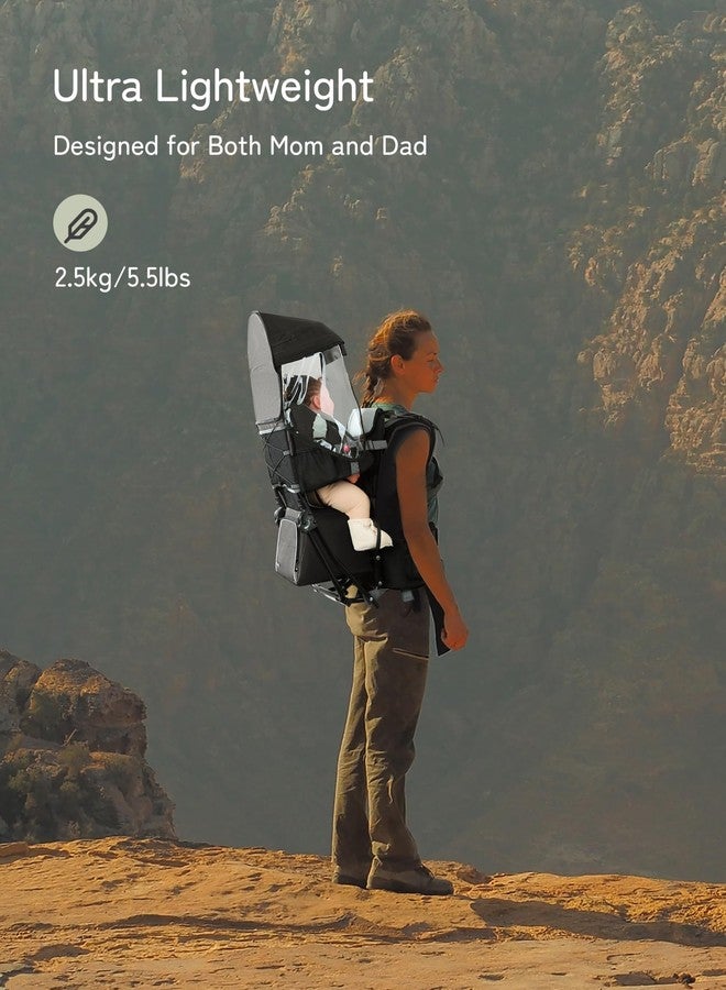 besrey Baby Backpack Carrier, Toddler Hiking Backpack with Safety 3-Height Seat, Adjustable Straps&Waist Belt, Foldable Frame Lightweight Large Capacity Child Carrier for Hiking (Black) - Image 3