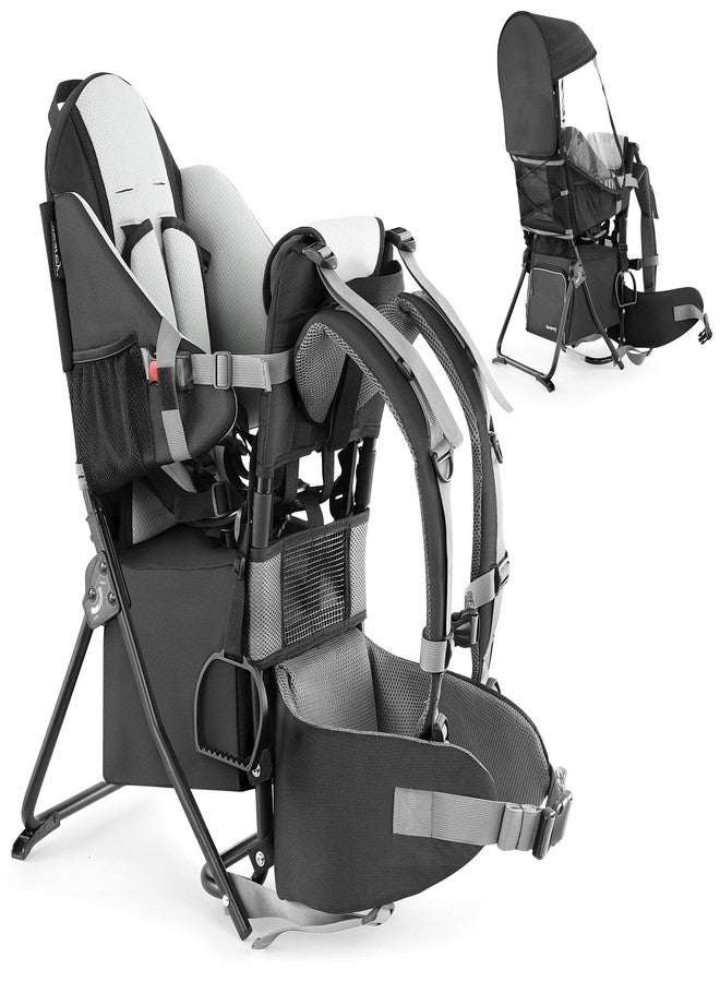 besrey Baby Backpack Carrier, Toddler Hiking Backpack with Safety 3-Height Seat, Adjustable Straps&Waist Belt, Foldable Frame Lightweight Large Capacity Child Carrier for Hiking (Black) - Image 1