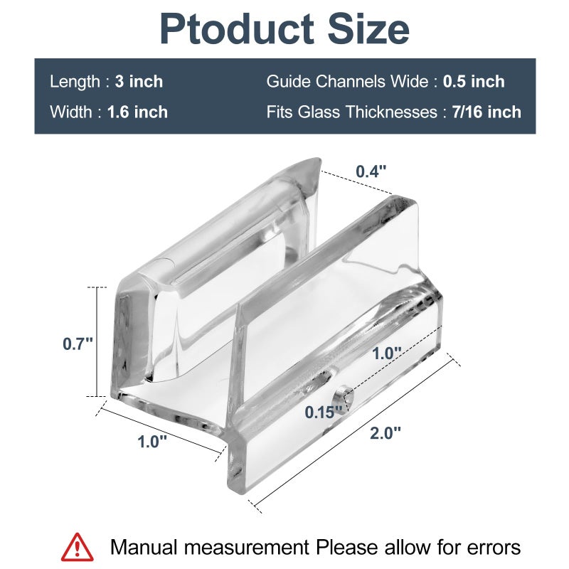 VYH Sliding Shower Door Bottom Guide for Sliding Shower Door (Top Hung) Shower Door Guide, 3/8 in Channelsï¼Œ Suitable for 3/8-inch Thick Shower Glass Doorsï¼Œ Shower Door Plastic Guideï¼ˆ1Packï¼‰ - Image 2
