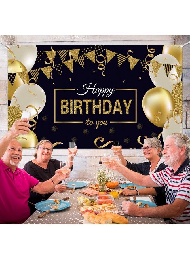 Blulu Happy Birthday Backdrop Banner Extra Large Black And Gold Sign Poster For Men Women Birthday Anniversary Party Photo Booth Backdrop Background Banner Decoration Supplies - Image 4
