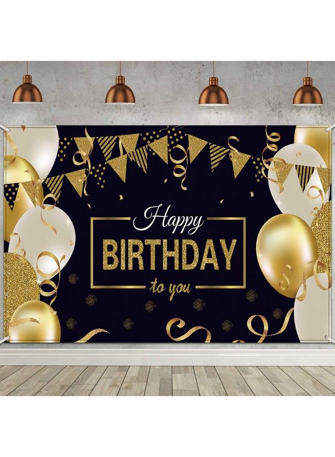 Blulu Happy Birthday Backdrop Banner Extra Large Black And Gold Sign Poster For Men Women Birthday Anniversary Party Photo Booth Backdrop Background Banner Decoration Supplies - Image 2