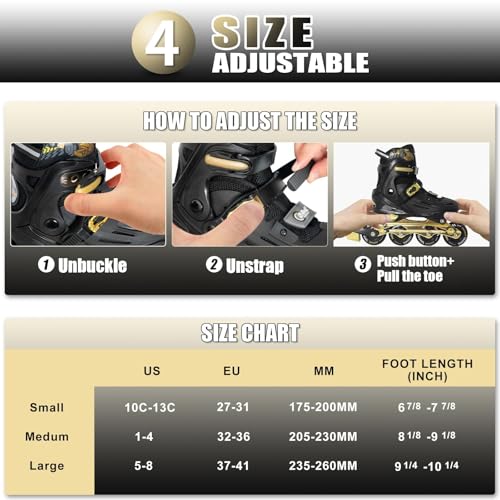 Nattork Kids Inline Skates Cool Racing Car Decorations Blades Roller for Boys Girls- Golden for Teenagers Youth Age 7 8 9 10 - Adjustable All Light up Wheels Indoor Outdoor Birthday Gift for Son and Grandson - Image 5