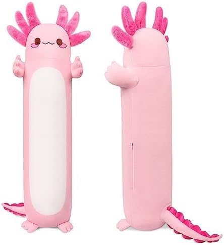 Auspicious beginning 354inch Cute Axolotl Stuffed Animal Plush Pillow Soft Kawaii Cat face Newt Plush Toy Body Pillow Gifts Pink Salamander - Image 1