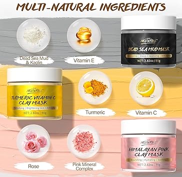 POP MODERN.C Clay Mask Kit Turmeric Vitamin C Clay Mask Dead Sea Mud Mask Himalayan Clay Mask Face Masks Set Skincare for Deep Cleansing Refining Pores Reduce Blackheads Acne Dark Spots Oil Control 3x80g - Image 5