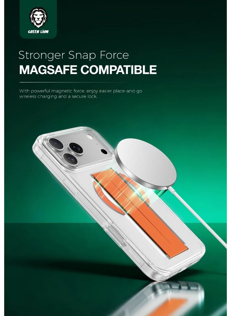 GREEN LION iPhone 17 Pro MagSafe Case Leather Grip with Dual-Sided Magnetic Snap & High Grade Protection / MagSafe Compatible / Magnetic Hand Grip - Orange Titanium - Image 2