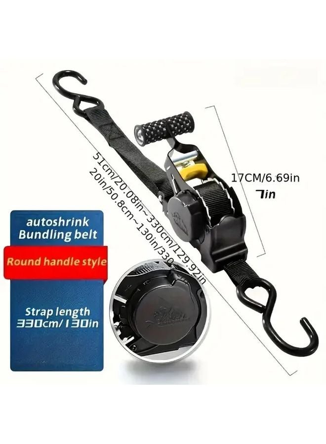 Black Heavy Duty Aluminum Cargo Strap Retractable Tow Strap for Motorcycle Car Boats - Image 3